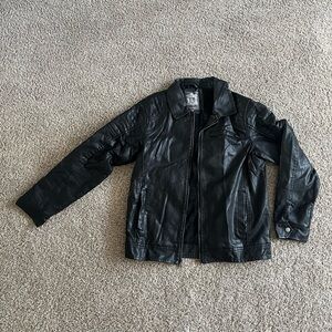 Men's Sleek Black Leather Jacket Bleu Grandeur size small